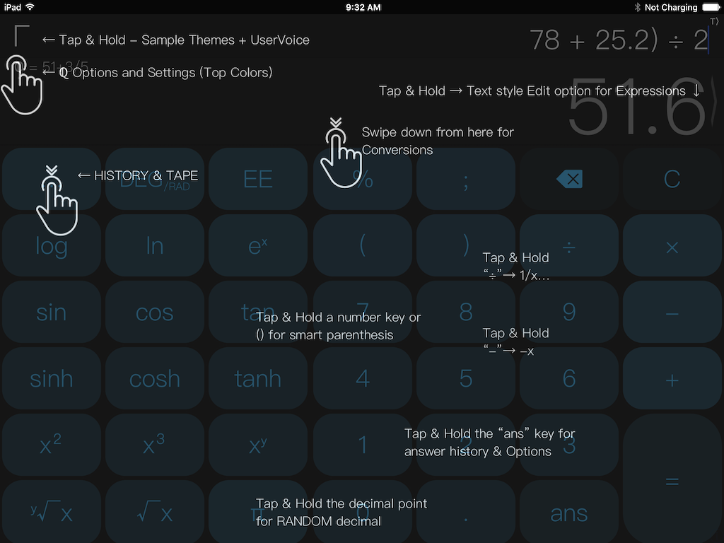 CALC Shortcuts, Gestures and Tricks screenshot