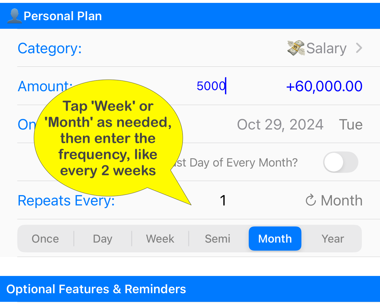 How do I change income to weekly? screenshot