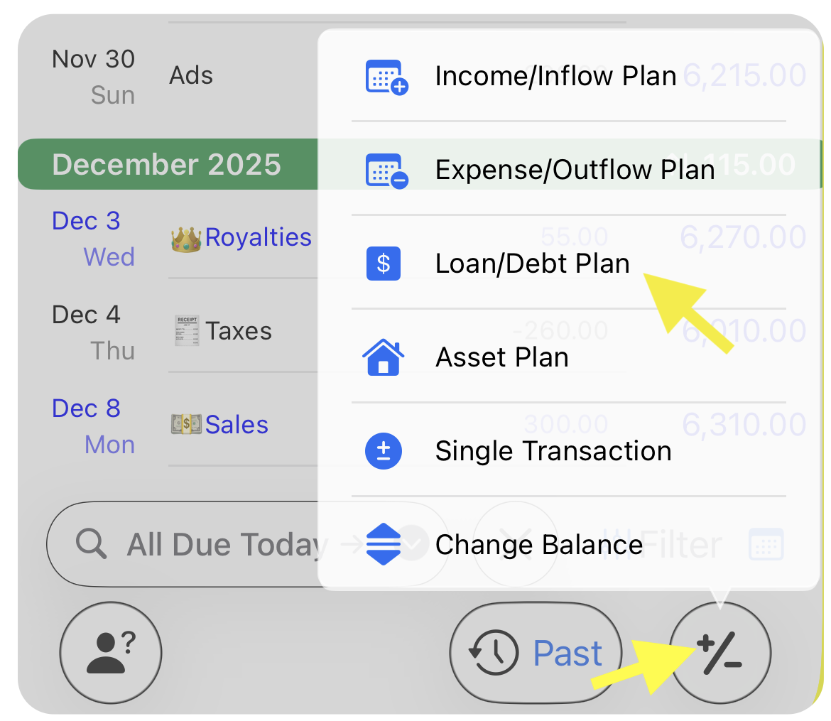 Loan or Mortgage Payment Setup screenshot